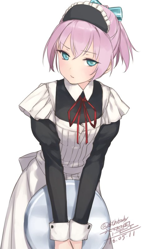 shiranui (kancolle) 1girl solo pink hair alternate costume maid dated white background  illustration images