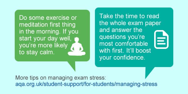 AQA's tweet photo. Here are some tips from our experts to help you cope with exam stress. Lots more here: https://t.co/lCJMRB3xOD https://t.co/mhnAu3bxTN