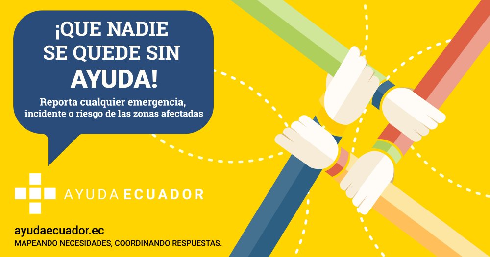 AyudaEcuadorEc's tweet photo. #EcuadorJustoYSolidario reporta necesidades o emergencias en las zonas afectadas. #TerremotoEcuador ayudaecuador.ec https://t.co/0ROxE7j7hf