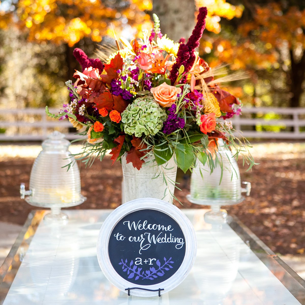 Floral arrangement from #fallwedding <a href="/cedarwoodwed/">Cedarwood Weddings</a>. I loved how they mixed #leaves and wheat in with the #flowers.