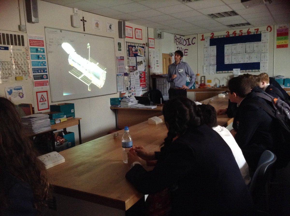 smchsscience's tweet photo. KS3&amp;5 pupils enjoying talk from Space Engineer on telescopes &amp;  held part of Hubble telescope actually from space!! https://t.co/qWPgzYioQf