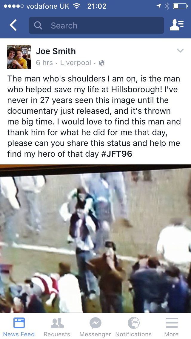 johnprescott's tweet photo. Can anyone help Joe Smith find the man who saved his life at Hillsborough? Please RT https://t.co/EiaflX7gQt