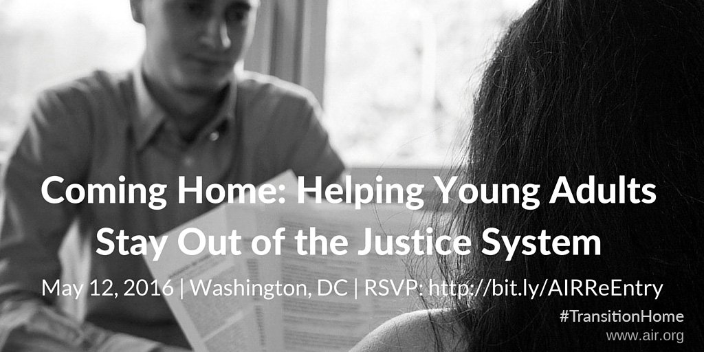 Education_AIR's tweet photo. TOMORROW: Learn how to help young adults stay out of the justice system https://t.co/xEka9ajDdN #TransitionHome https://t.co/S3UFcUMiFK