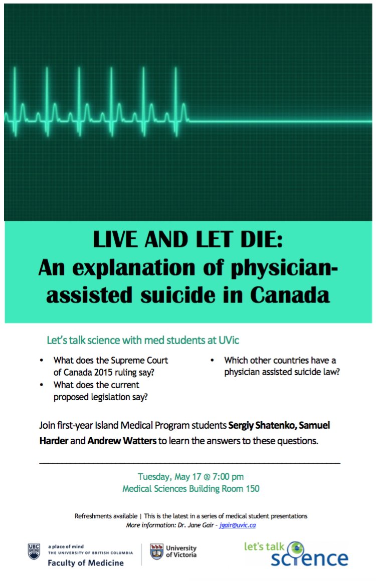 Spend an evening with our #meded students discussing physician-assisted suicide May17@ #uvic bit.ly/1T5HFxY