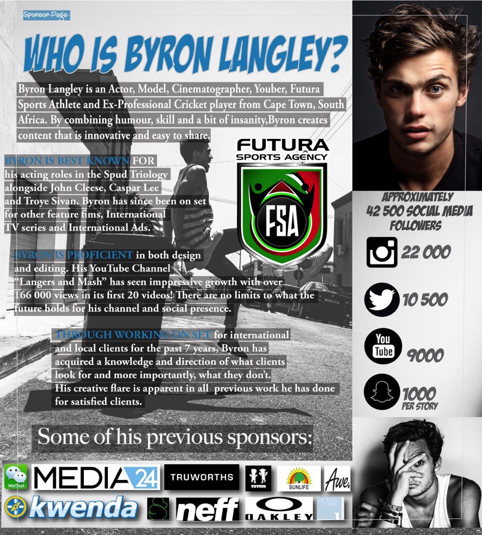 FuturaSportsSA's tweet photo. Proud of Athlete @byron100 whose YouTube channel Langers and mash will be broadcast on #SA TV later this year! https://t.co/Kd4BxdKghQ