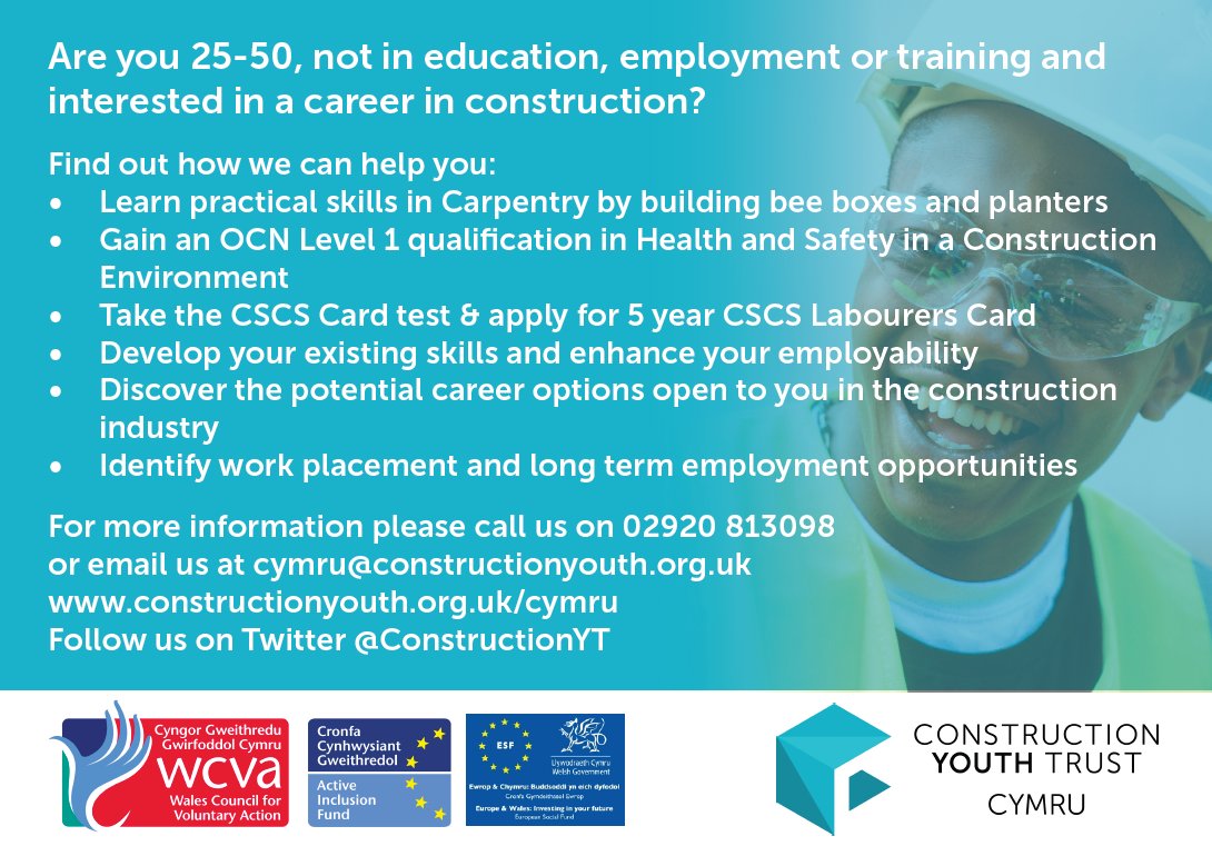 ConstructionYT's tweet image. We have at least 5 places available on a #carpentrycourse starting Monday 16th in #Cardiff! constructionyouth.org.uk/course/budding…