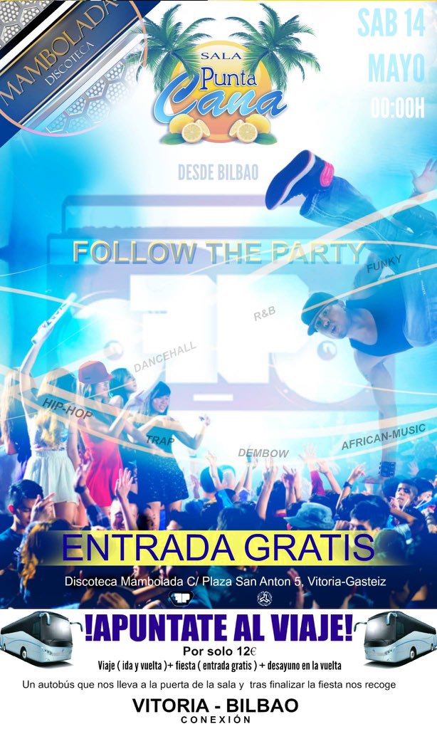 Followthepartys's tweet photo. ESTE FINDE VOLVEMOS A VITORIA!! MAMBOLADA ACOGE UNA VEZ MAS NOCHE DE @Followthepartys!! NO TE LO PIERDAS!! https://t.co/XxOVI2b4WF
