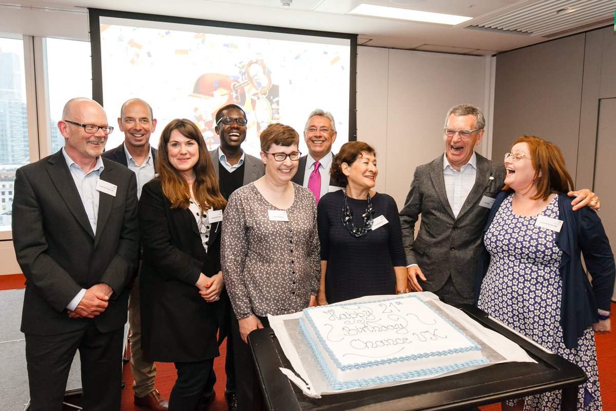 ChanceUK's tweet image. Trustees, past and present, celebrating in style at our 21st birthday party. With cake! #CHUK21