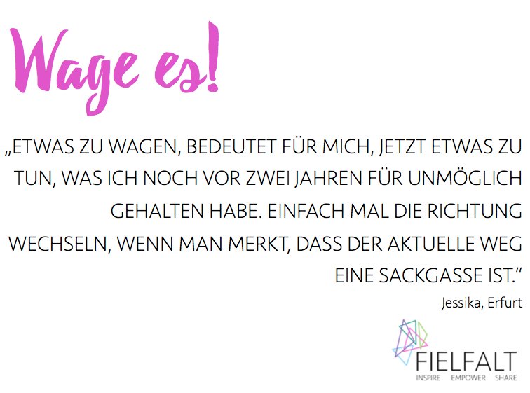 FIELFALT's tweet photo. Was bedeutet es für Dich etwas zu wagen? Heute #shero @JF_Texte aus #Erfurt #Togetherwearebetter #WageEs https://t.co/Lkq5UuWLuI