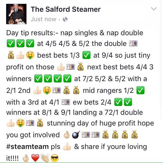 TipsterTSS's tweet photo. Results are in.... Please #steamteam ❤️ &amp; gimme a retweet if youve been involved,  Stunning form 👏🏼😎🔥🔥💣💣💷💷💰💰💰💰 https://t.co/g5lyjQiMy3