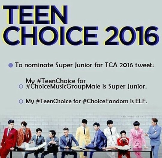 SJFEColColombia's tweet photo. My #TeenChoice nominee for #ChoiceMusicGroupMale is Super Junior
My #TeenChoice for #Choifandom is ELF https://t.co/vyVqGR3HNB