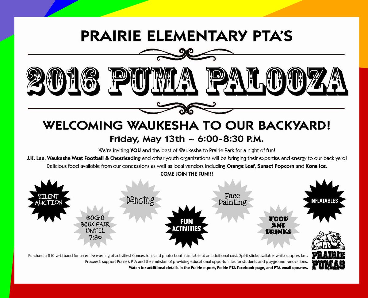 waukeshaschools's tweet image. Looking for family fun?  Look no further!  Head over to Prairie Elementary on 5/13! @PrairiePumas @ptaprairie #fun