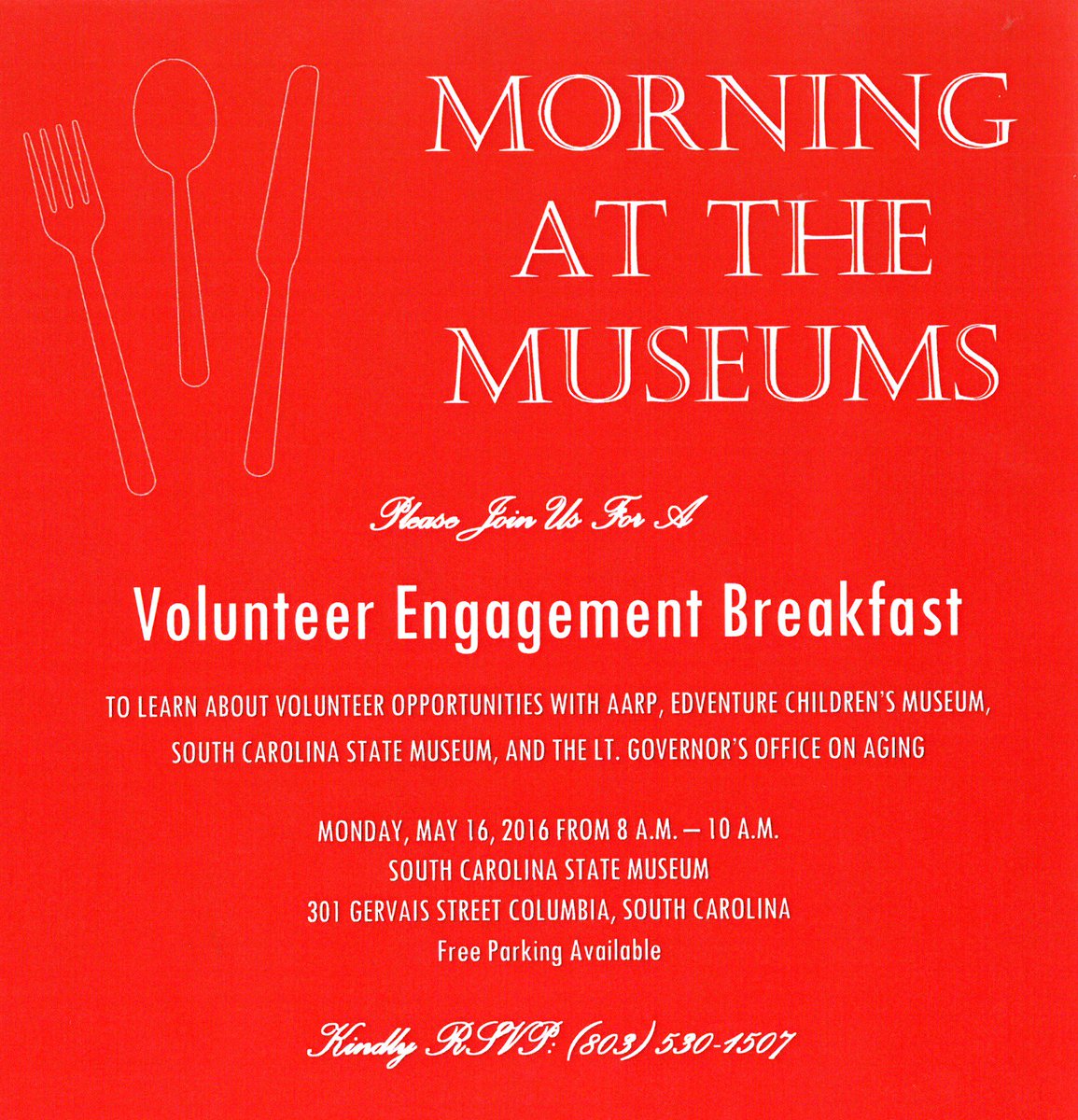 AgingSC's tweet image. @TheFriendShipSC join us for Morning at the Museums on Monday,May 16! #volunteer #breakfast #OAM16 #SCSeniorCitizen