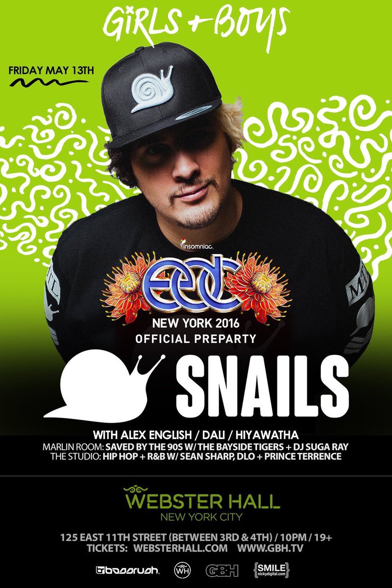 BrettSimba's tweet photo. EDC pre-party friday anyone?? @SnailMusic takes over @WebsterHall ! Tix: $20 
#BashConcepts https://t.co/0qpqxFUJWW