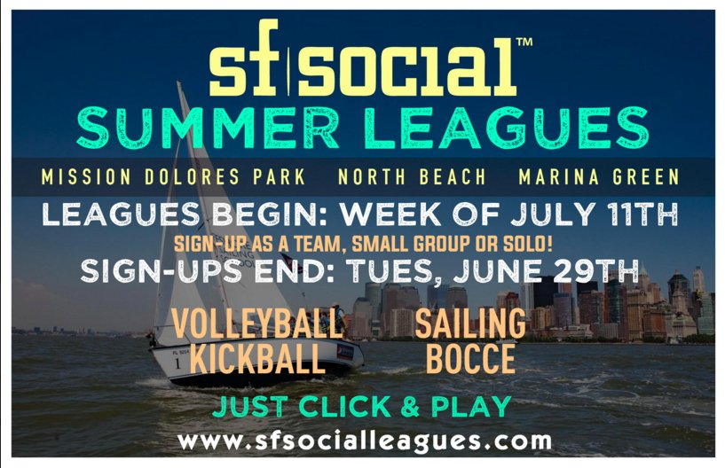 SFSocialleagues's tweet photo. Summer Season is OPEN! Join a kickball, sailing volleyball, or bocce league today! https://t.co/q93MBSGKe8 https://t.co/X99jxyawAH