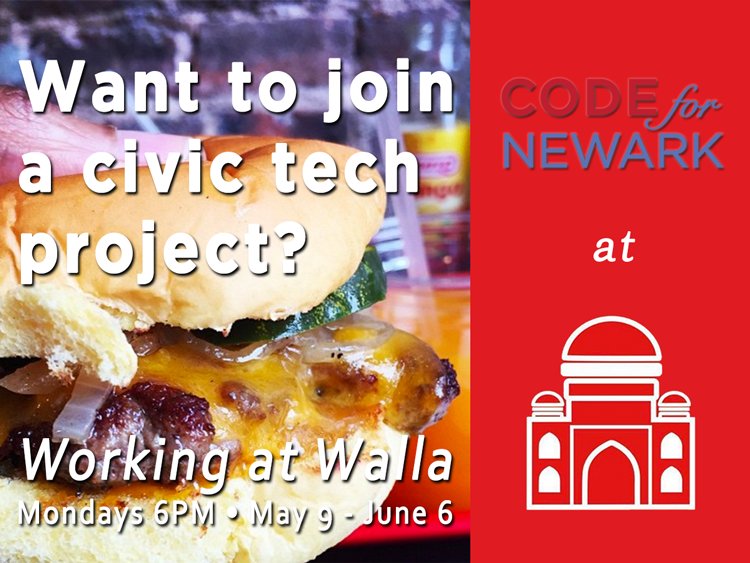 codefornewark's tweet photo. Dont't forget, Monday we're back .@BurgerWalla for more #civictech &amp; #newarkrestaurantweek goodness! #GotTechNWK? | https://t.co/3XK2pDESaK