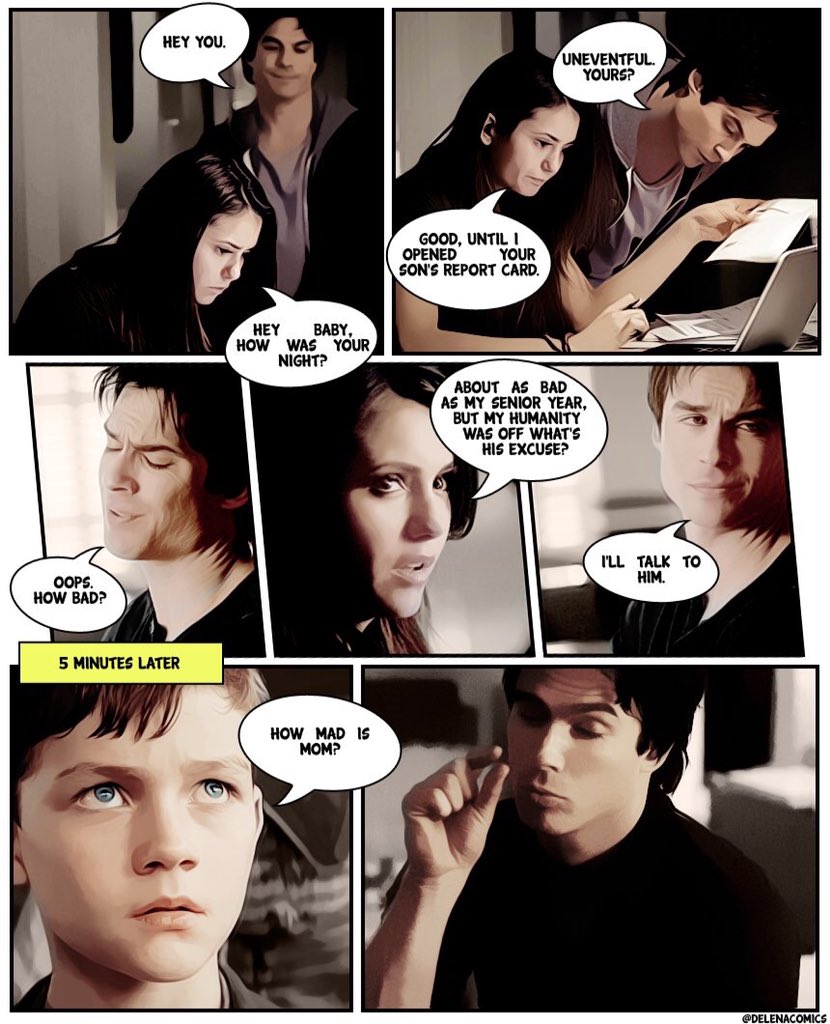 DelenaComics's tweet photo. Comic Strip: Checking Grades AU/AH 
Writers: @delenasdragon &amp; @delena_shamrock 
Artist: @widow_elena 
#DelenaComics https://t.co/yCAY6JTpva