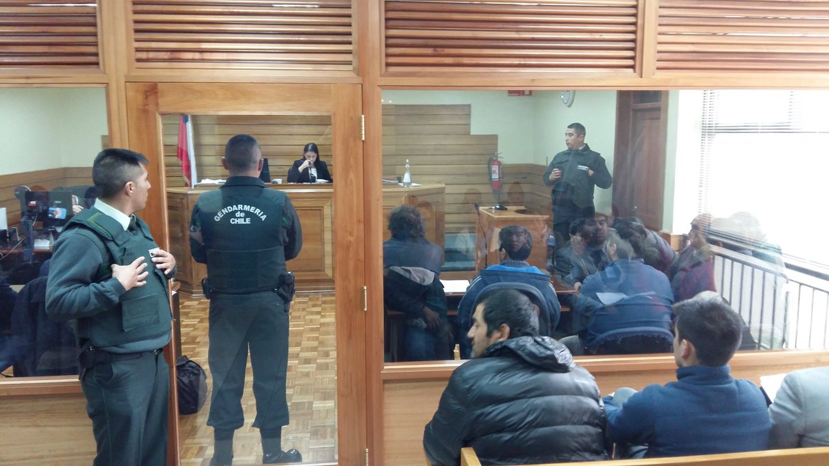 ARAUCOTV's tweet photo. AHORA Cañete: Audiencia de formalizacion en contra de los 7 detenidos por hurto de madera, ayer en Lleu Lleu. https://t.co/vyJqPjKDw3