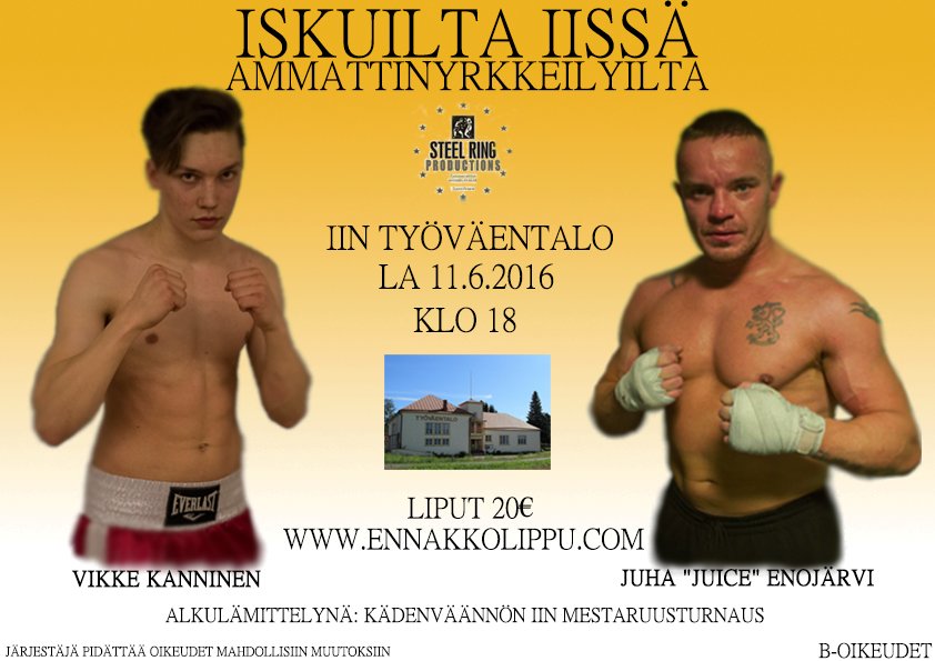 Mggeor's tweet photo. #ii'ssä 11.6.2016 #ammattinyrkkeilyilta -mukana #juhaenojärvi ja #vikkekanninen #SteelRing https://t.co/lcVpuskAir