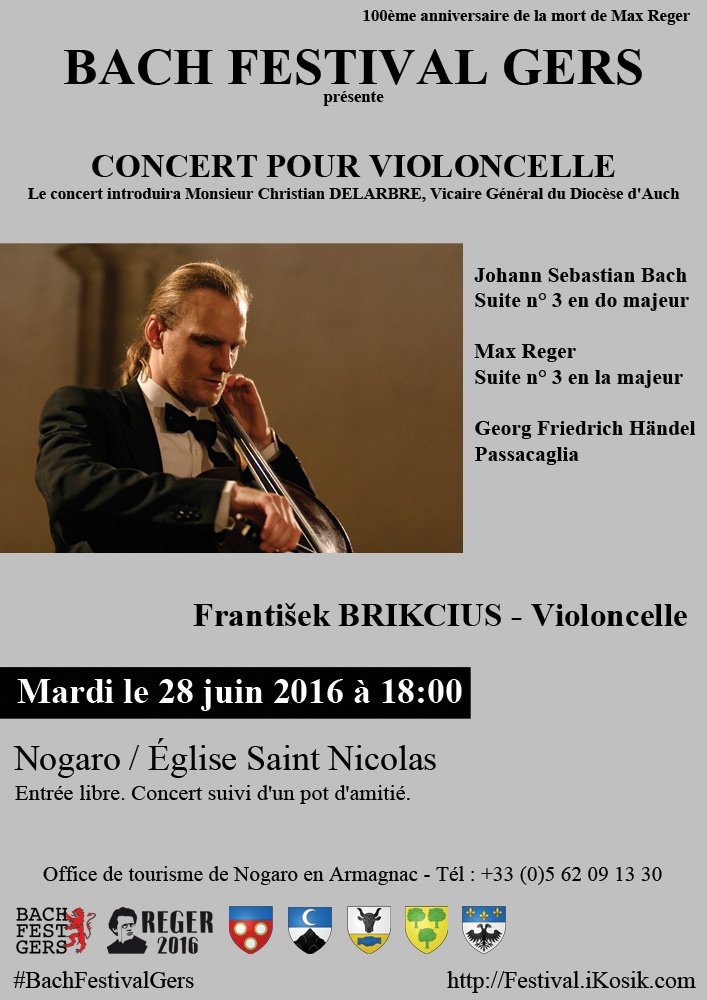 BachFestGers's tweet photo. Concert pour viloncelle Γ #Nogaro #Gers
Mardi le 28 juin 2016 Γ 18:00
@Brikcius @BachFestGers #Reger2016 #Reger100 https://t.co/QPiC423spF