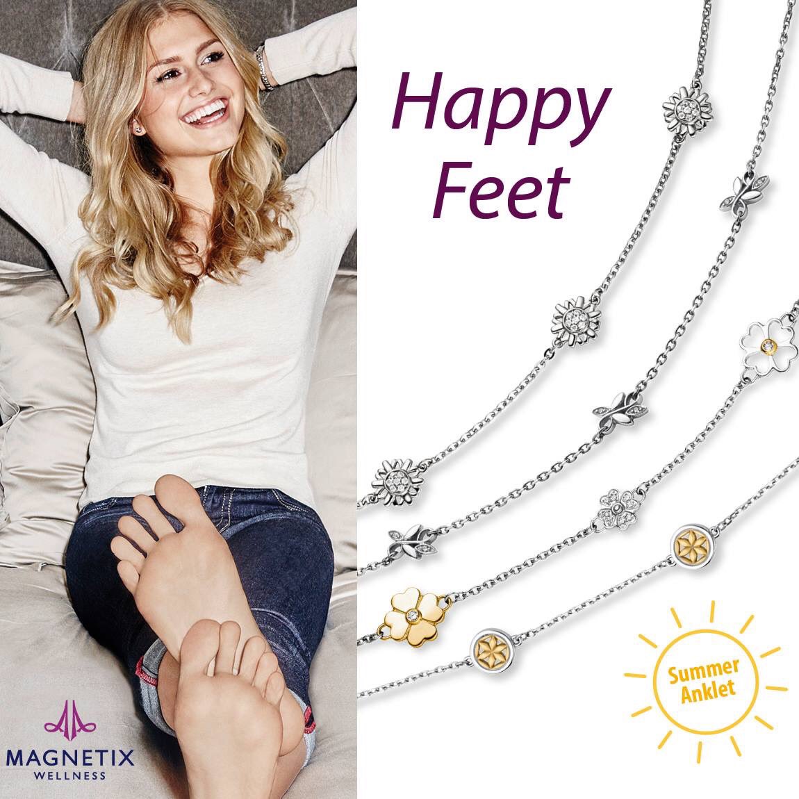 PureMagnetism's tweet photo. Happy Feet! Get your summer footwear on, add a fab Magnetix anklet and get admired!
#anklet #jewellery #wellness https://t.co/yna8VbIdKy