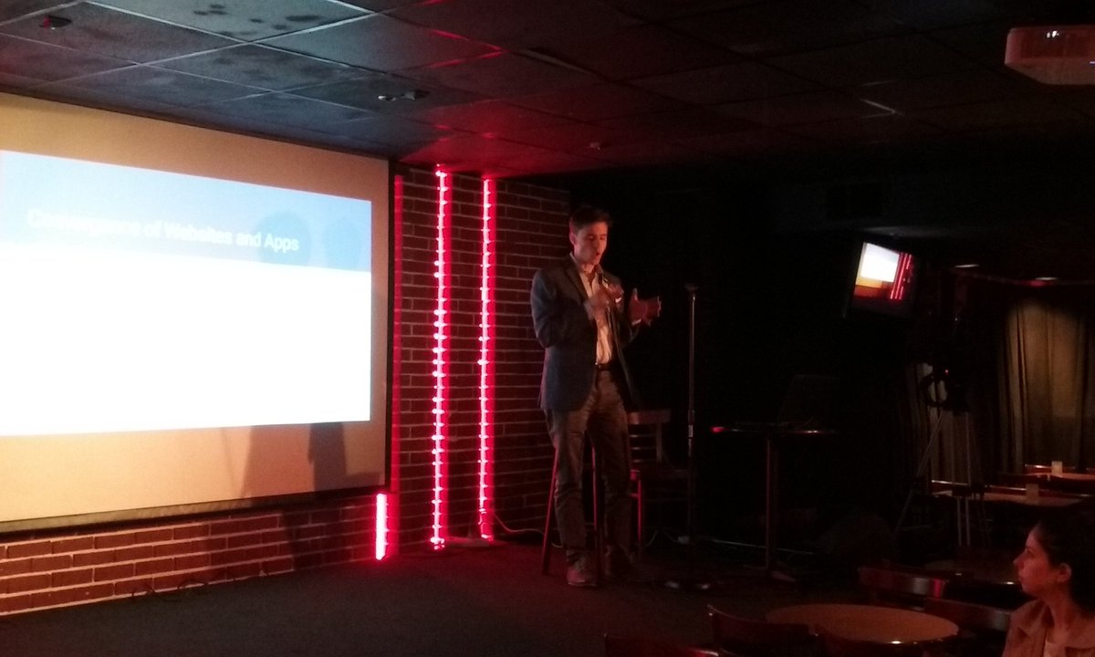 UnleashTech's tweet image. He's like a regular Seinfeld! @chrissnyder discussing progressive web technology. #AMADCSIG