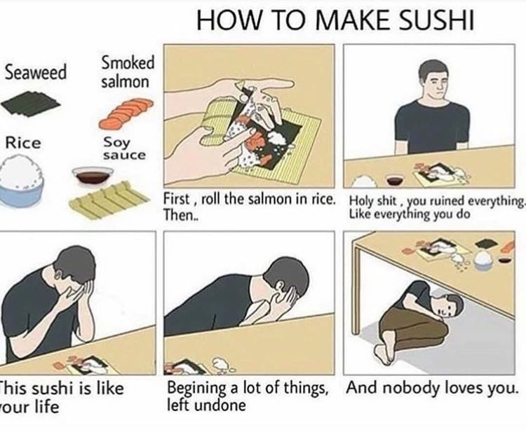 DenRacu's tweet photo. How to make sushi 😂
#sushi #life https://t.co/qUJ7d4cN1H