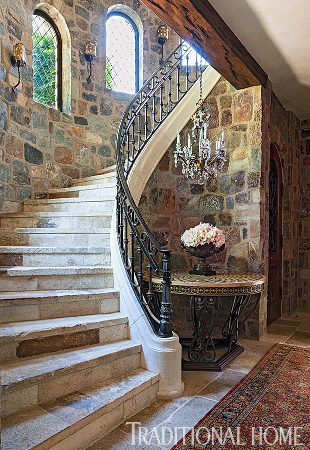 traditionalhome's tweet image. #PinoftheDay: The turret has arched windows &amp;amp; a curved staircase that leads up to bedrooms &amp;amp; down to a wine cellar.