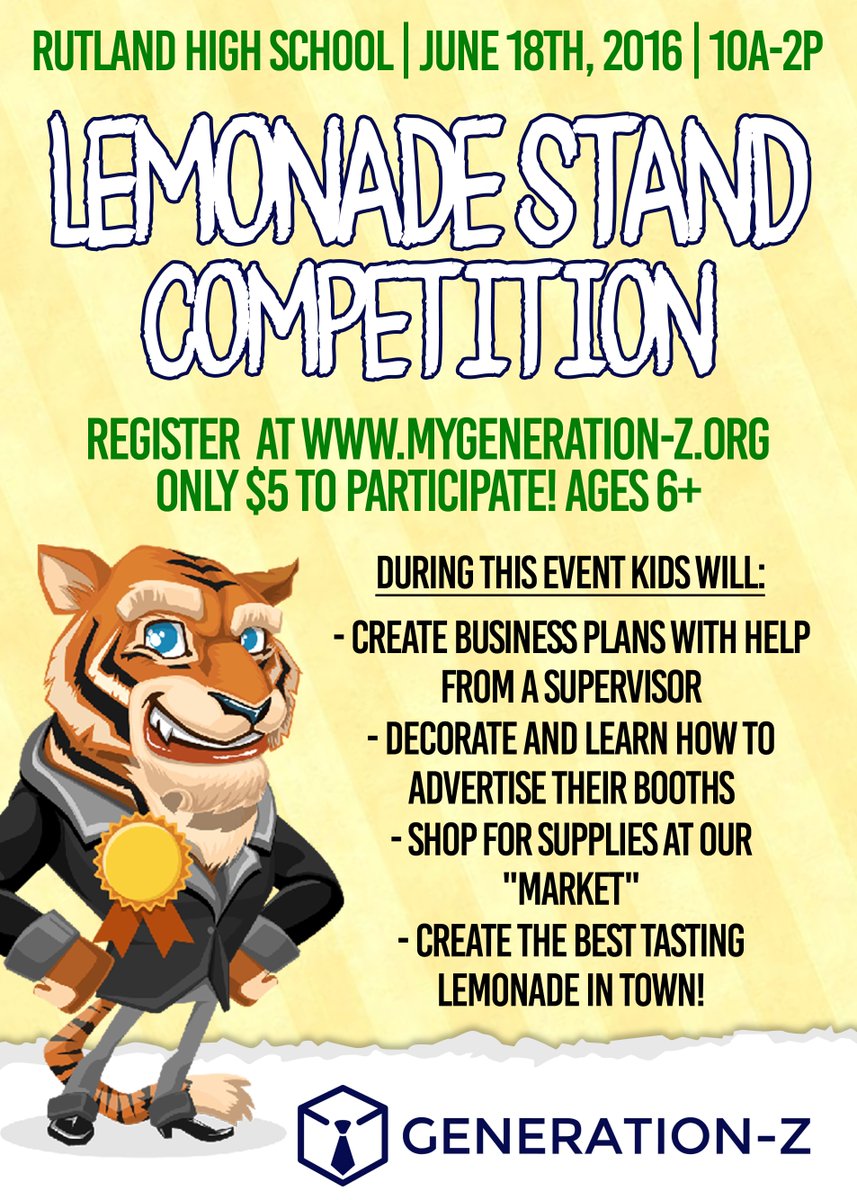 GenZProgram's tweet image. Generation-Z will be hosting our First Annual #Lemonade Stand Competition in June at Rutland High School!