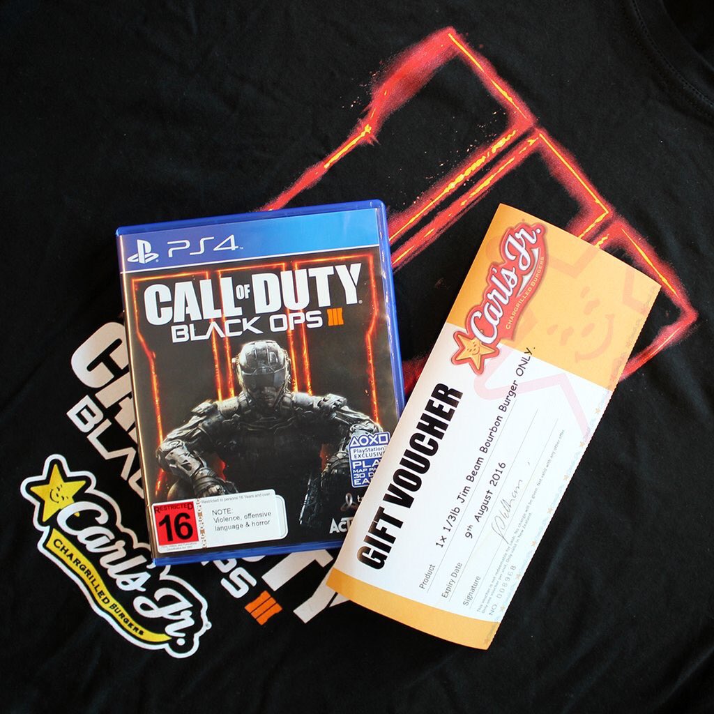 Hi guys! Thanks to <a href="/NZCarlsJr/">Carl's Jr. NZ</a> I have 4 #BlackOps3 prize packs to give away! Simply RT this and you are in to win :)