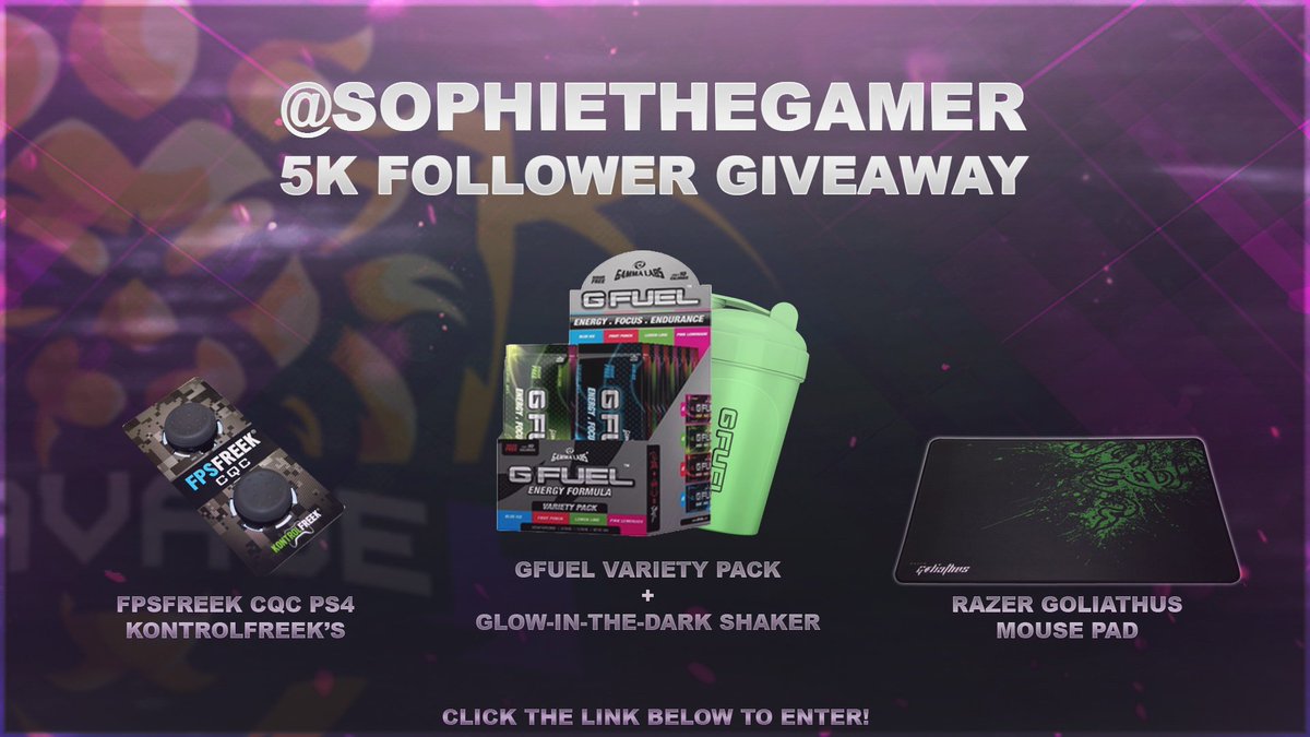 SophieTheGamer's tweet photo. To celebrate 5k you beautiful people follow RT and enter below @KontrolFreek @Gfuel @Razer https://t.co/1U8TD0Xku2 https://t.co/LEw2HWdJJT