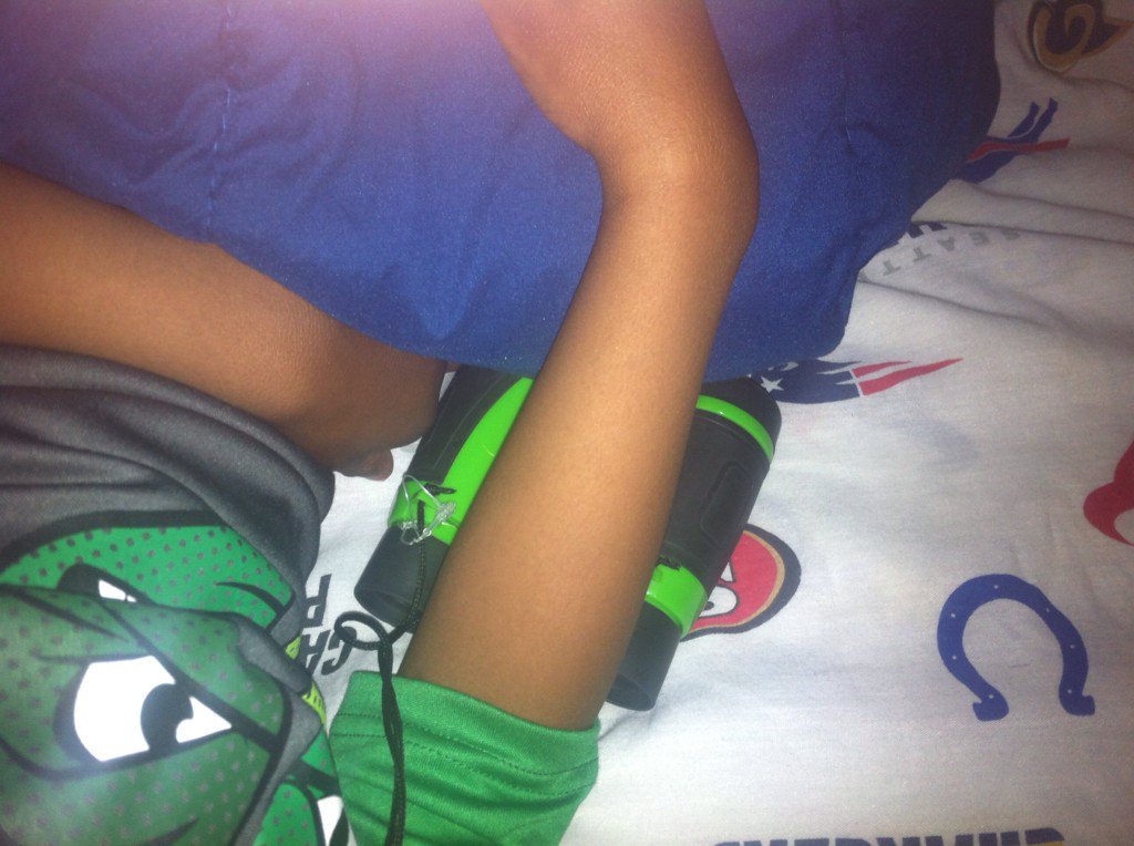 Why is my son sleeping w/binoculars?  B/c he lost his 1st tooth 2day &amp; wants to make sure he sees the Tooth Fairy😊