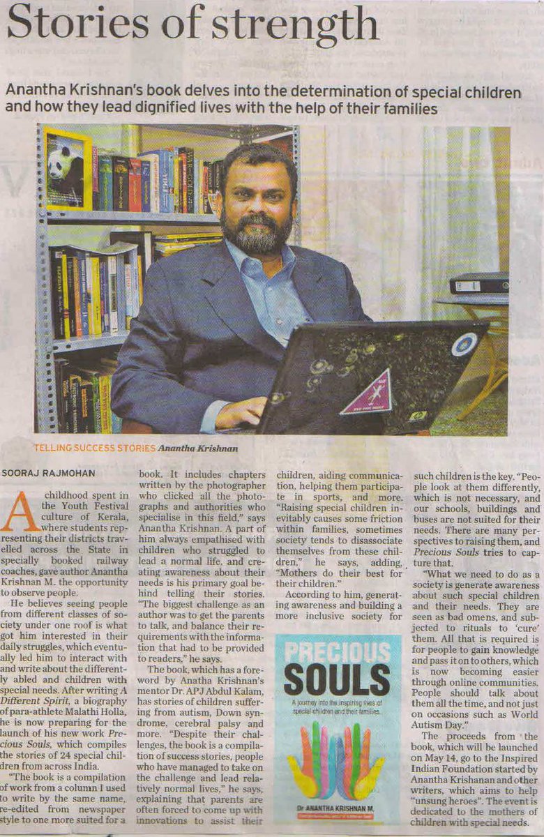 REDGossips's tweet photo. Catch the @the_hindu article on "Precious Souls" by Dr Anantha Krishnan. Launch - Royal Orchid Hotel on May 14 (3pm) https://t.co/E701hTNWpp