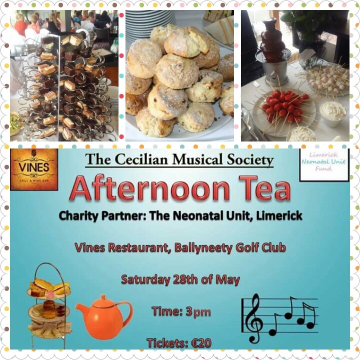 AnitaCroke's tweet photo. @The_Cecilians will hold their annual Afternoon Tea charity event 28th May in Vines Reataurant@BallyneetyGC Tkts €20 https://t.co/mL5rUIMv6f