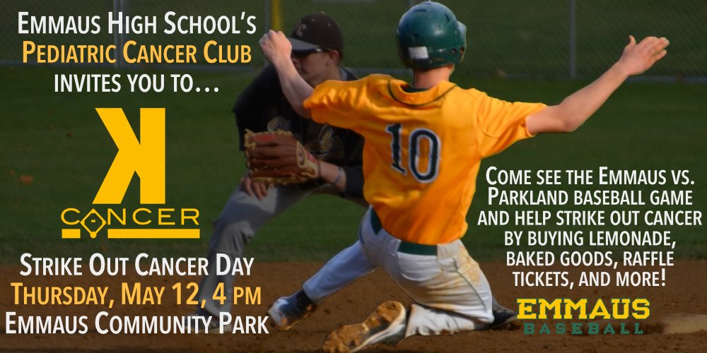 _EHSBaseball's tweet photo. Today at 4 p.m. at Community Park - Final game of the season and Pediatric Cancer Club's Strike Out Cancer Day! https://t.co/CLYUHJgCRE