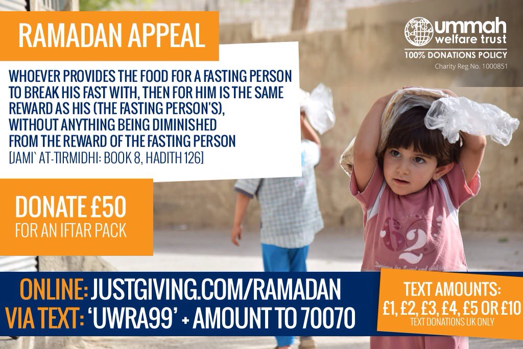 Alhamdhulillaah's tweet photo. Ramadan Appeal: £50 will help provide iftar to needy families across the ummah

Donate: https://t.co/wAzpiut4K3  https://t.co/KZ4eiW4rEb