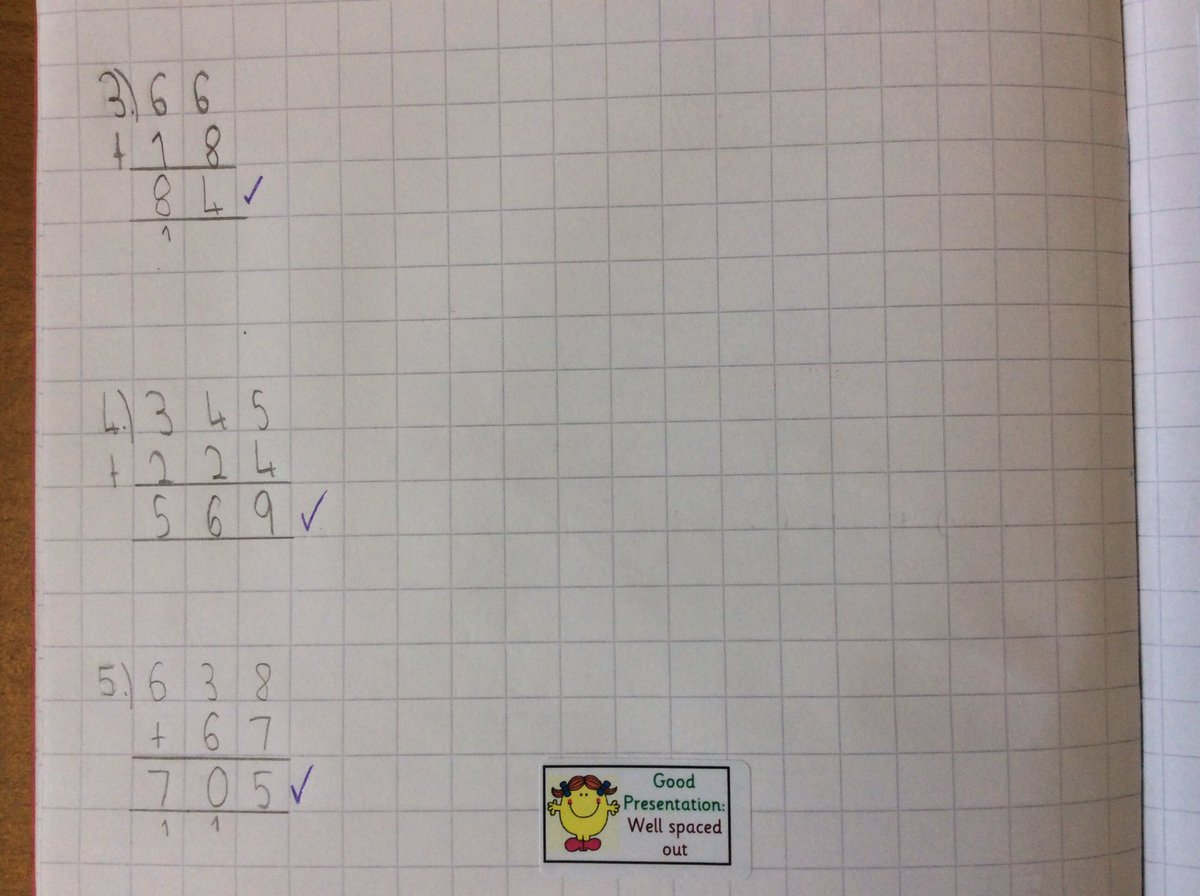 Wow Izzy! I love the way you spaced out you column addition today. Keep it up!