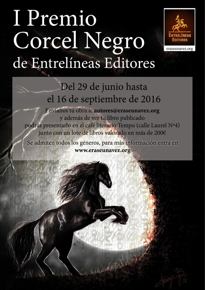 Bases I Certamen Corcel Dorado de Entrelíneas Editores
Premio valorado en más de 200 €. 
eraseunavez.org/epages/ec2503.…
