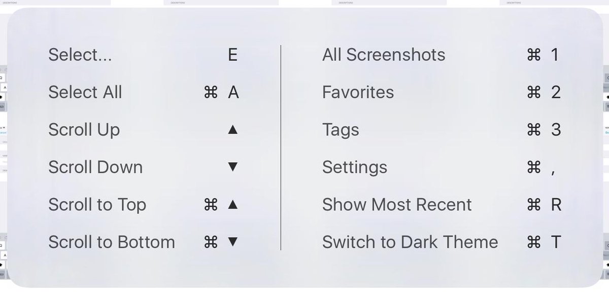 LightScreenApp's tweet image. LightScreen 2.8 now optimized for external keyboard. Long press Command key at any interface to view key functions.