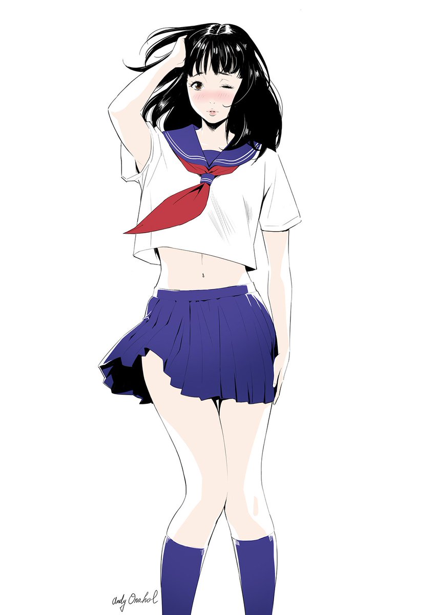 AndyOnahol's tweet photo. 男子の憧れ！セーラー服を着た���少女の絵を描きました。ポイントはパン・・・ではなく、へそチラと腋チラ！ 
https://t.co/K3g65STwT3 https://t.co/8hOwRASXol