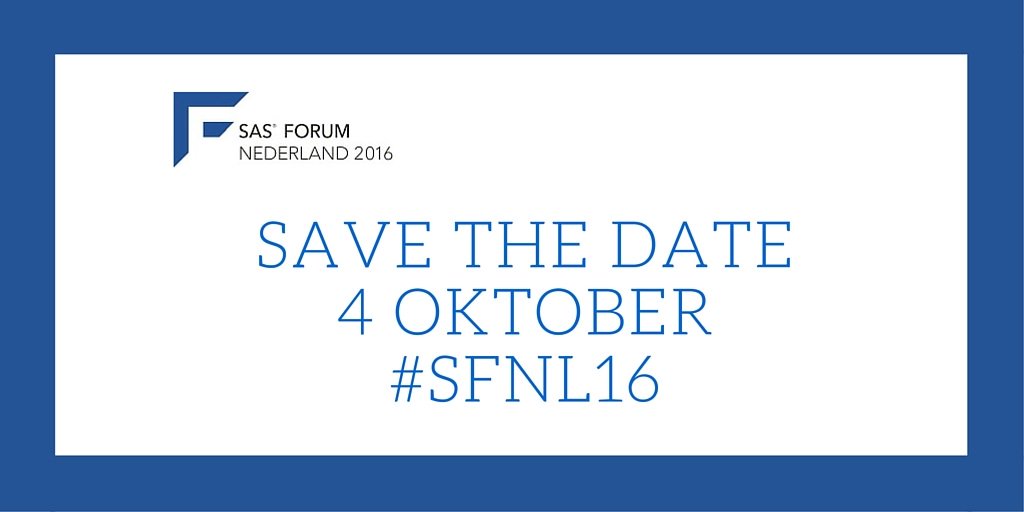 SAS_Netherlands's tweet photo. Zet het nu alvast in je agenda: 4 oktober, SAS Forum Nederland! #SFNL16 https://t.co/WkGBYgvNQ5