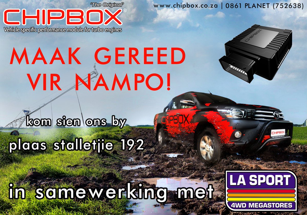 ChipboxInfo's tweet photo. MAAK GEREED VIR NAMPO!!!  17-20 Mei 2016
CHIPBOX® die NO.1 krag verbetering plug&amp;play eenheid in Suid Afrika! https://t.co/TxFLQM4gK4