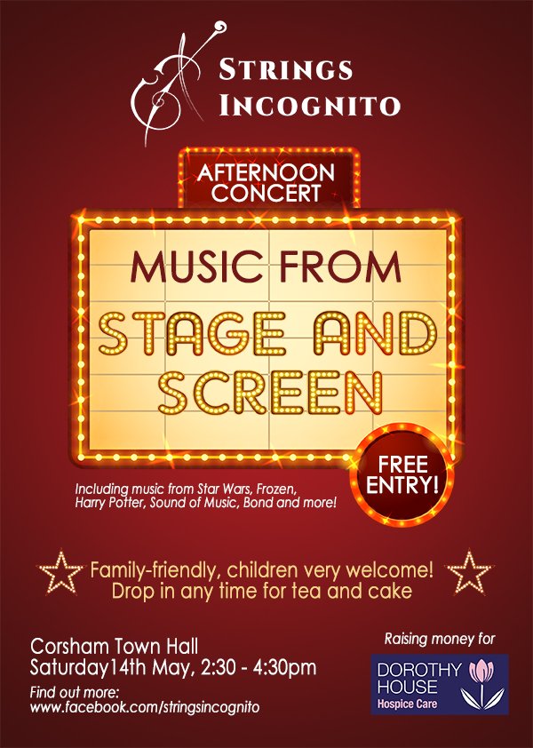 stringincognito's tweet photo. Music from Stage and Screen: Free family concert Sat 14th Corsham in aid of @DorothyHouseHC. https://t.co/WQqHB7D0pX https://t.co/J8rQXAzmvu