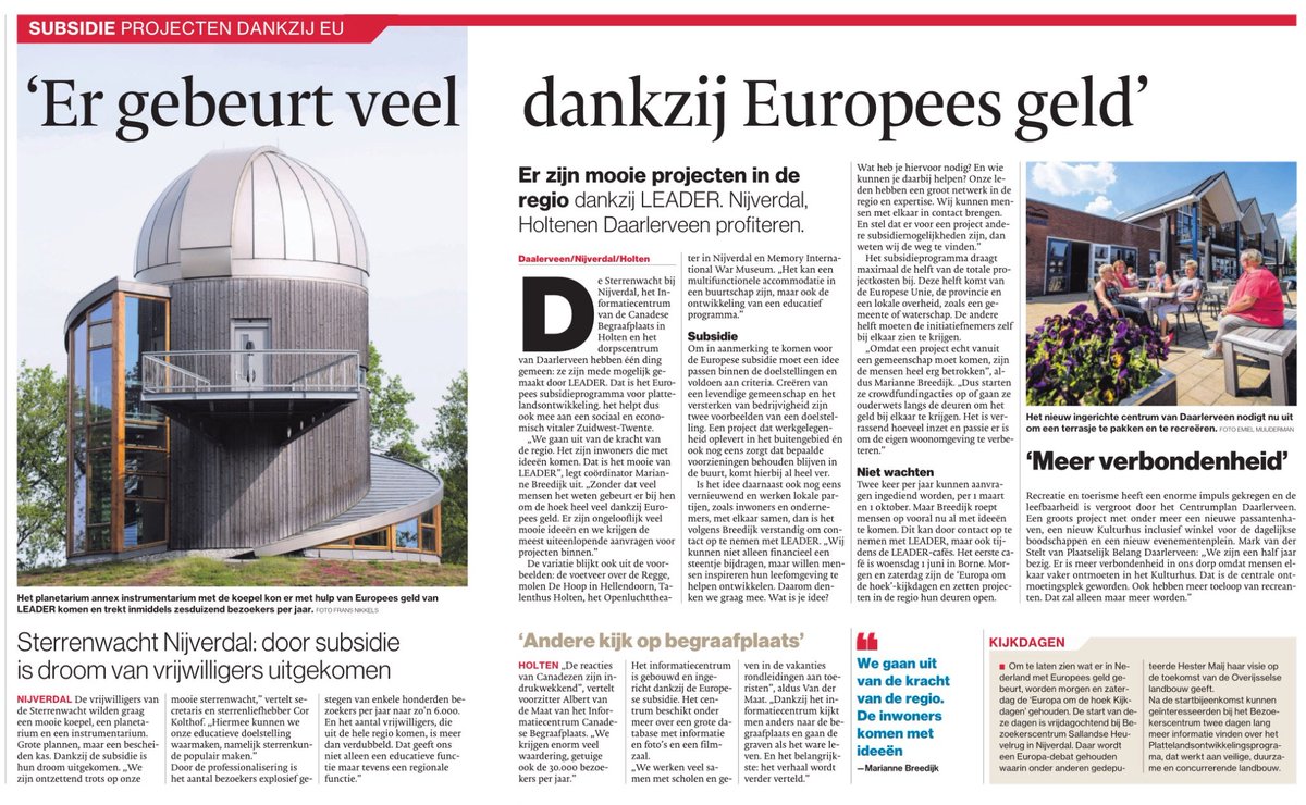 Er gebeurt veel dankzij Europees geld (via Tubantia)! LEADER draagt van harte bij.