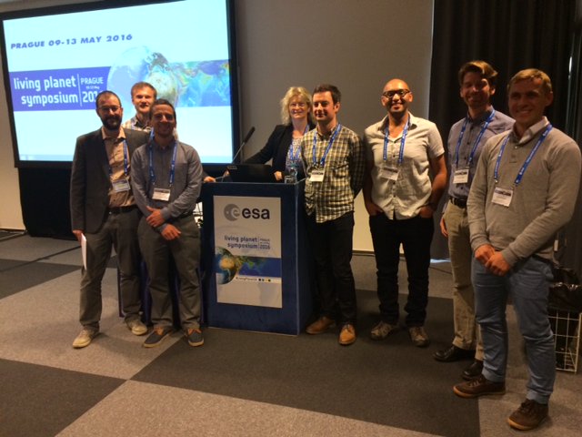 The <a href="/SWOS_H2020/">SWOS</a> team meets after presenting the service during the #wetlands session at the #LivingPlanet16