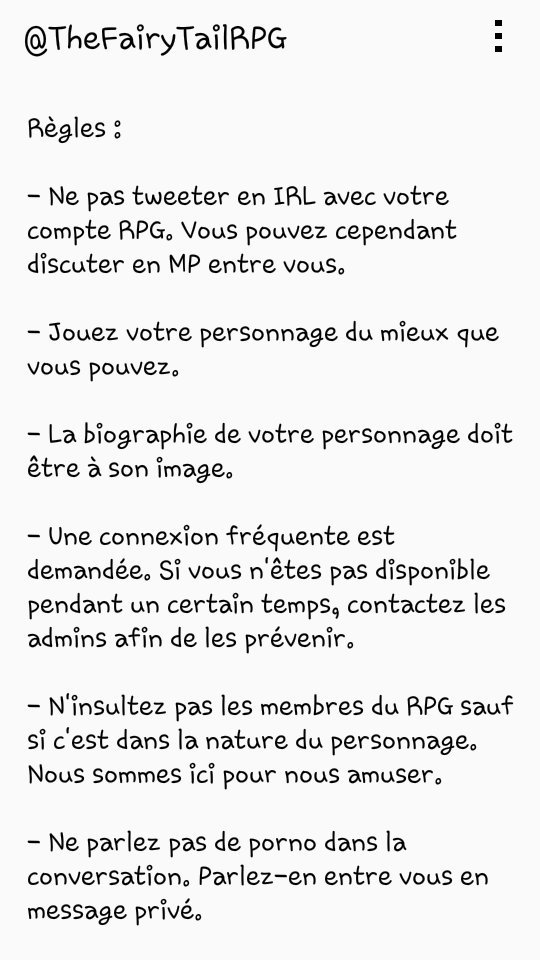 TheFairyTailRPG's tweet image. Voici les règles de ce RPG Fairy Tail !

12/05/2016.
