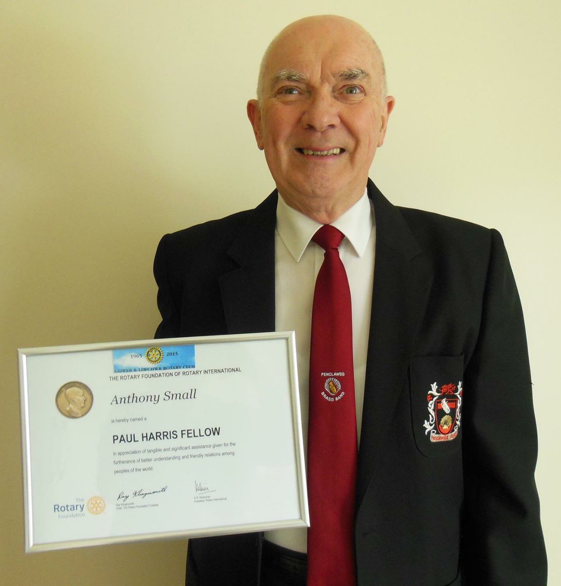 Penclawdd Brass Band (@penclawddbrass) on Twitter photo #Congratulations to Tony Small, BEM, MD of <a href="/PenclawddBrass/">Penclawdd Brass Band</a>, awarded Paul Harris Fellowship from #Rotary. #Congratulations to Tony Small, BEM, MD of <a href="/PenclawddBrass/">Penclawdd Brass Band</a>, awarded Paul Harris Fellowship from #Rotary.