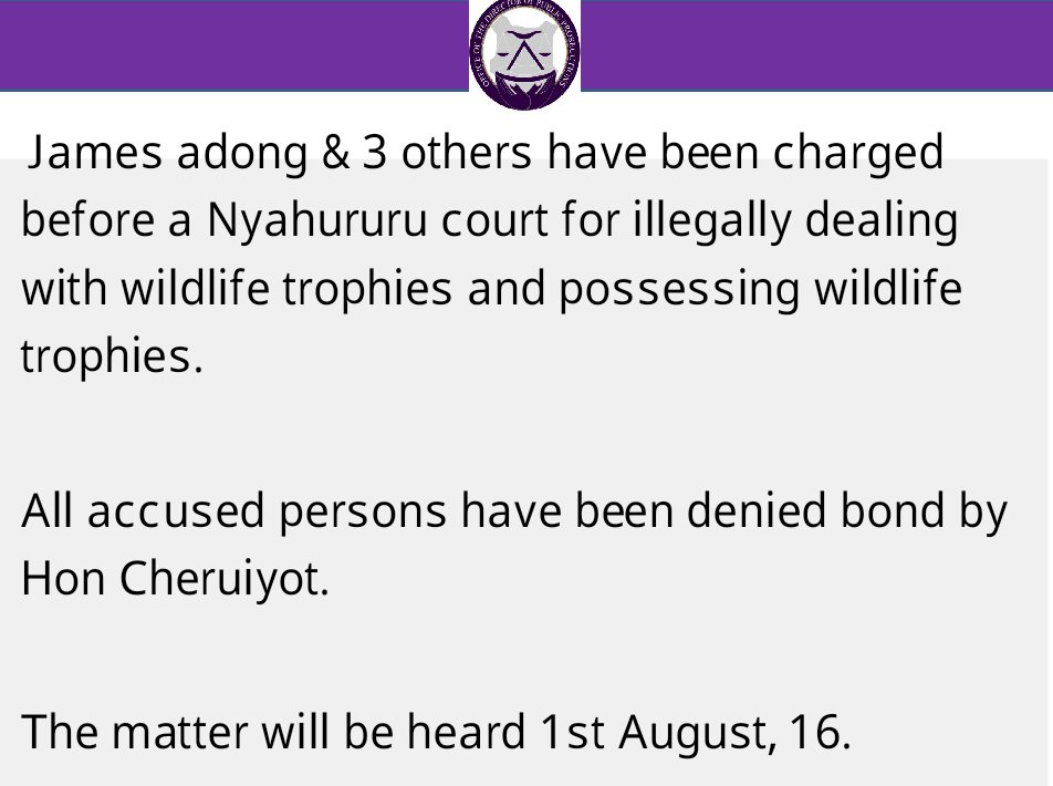 ODPP_KE's tweet photo. 4 denied bail on the charge of illegally dealing with wildlife trophies #Poaching_ODPP DKW https://t.co/HRdIqSJAtR