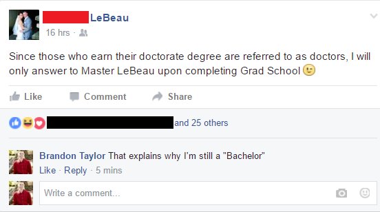 BrandonT_PK's tweet image. My cousin has some jokes. But so do I. #GradSchoolHumor