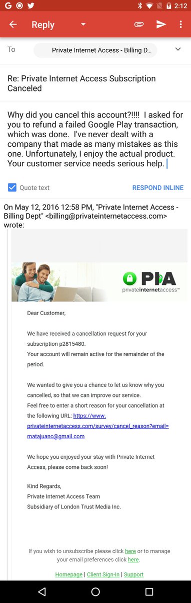 juaninamilli's tweet image. So #privateinternetaccess is the dumbest.... just the absolute dumbest.